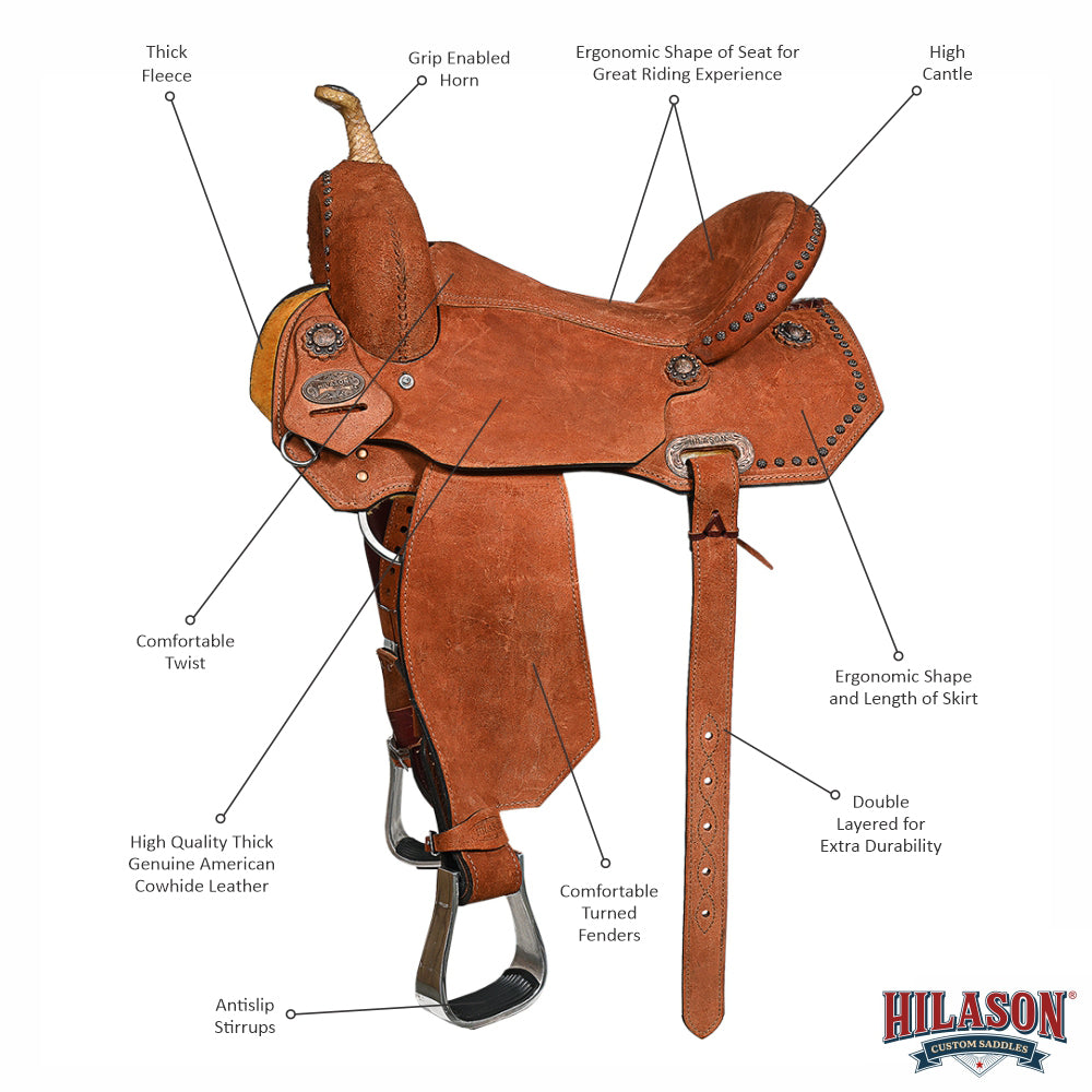 Hilason Western Horse Barrel Racing Wooden Tree American Leather Saddle