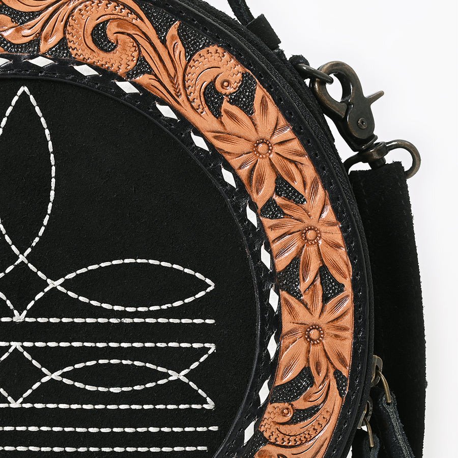 American Darling Western Hand-Tooled Floral Canteen Bag Genuine Suede Leather