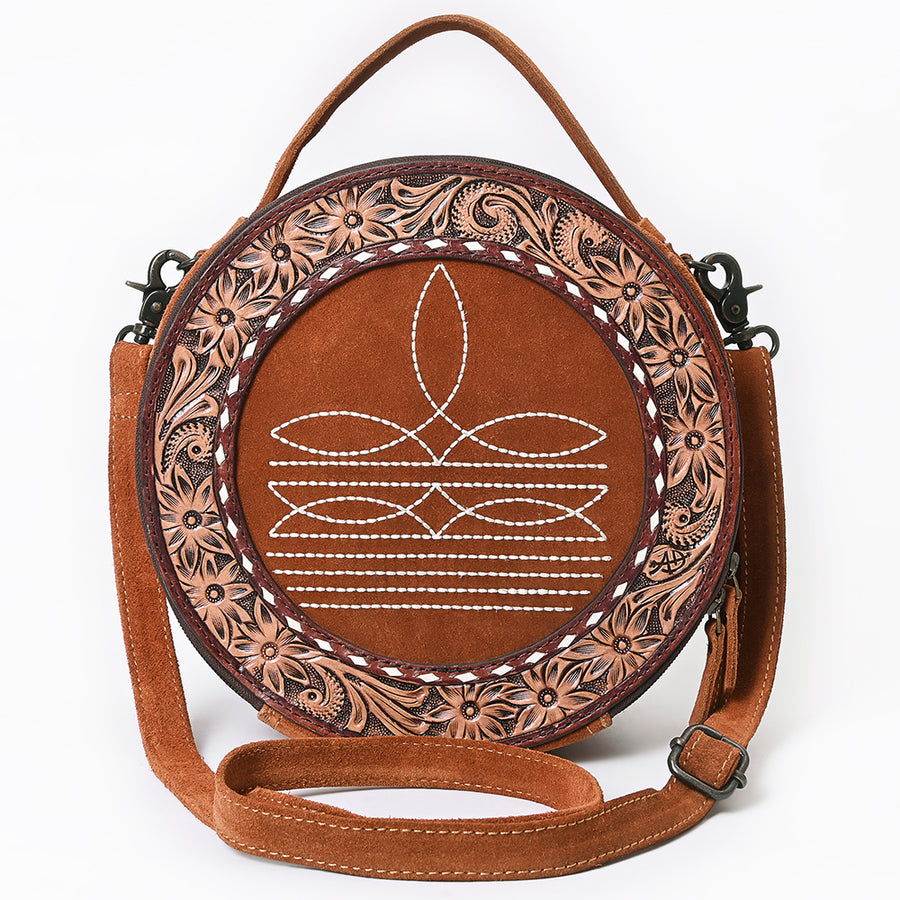 American Darling Western Hand-Tooled Floral Canteen Bag Genuine Suede Leather