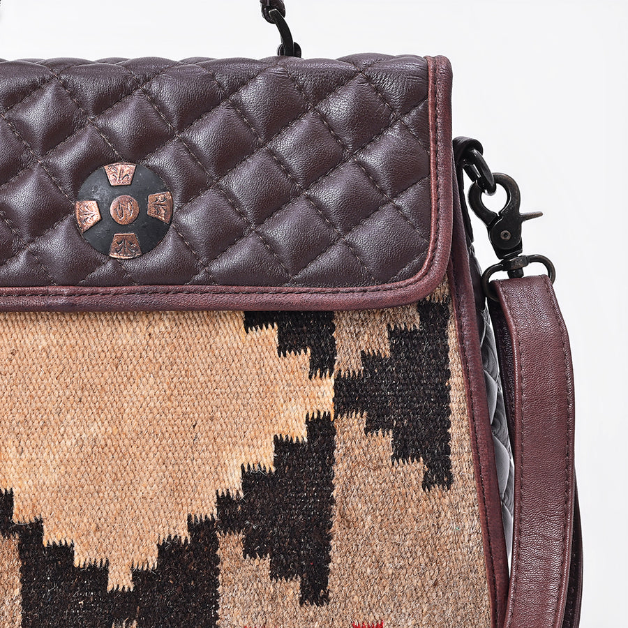American Darling Messenger Bag, Hand-Woven Saddle Blanket & Quilted Genuine Leather Western Purse with Concho and YKK Zipper