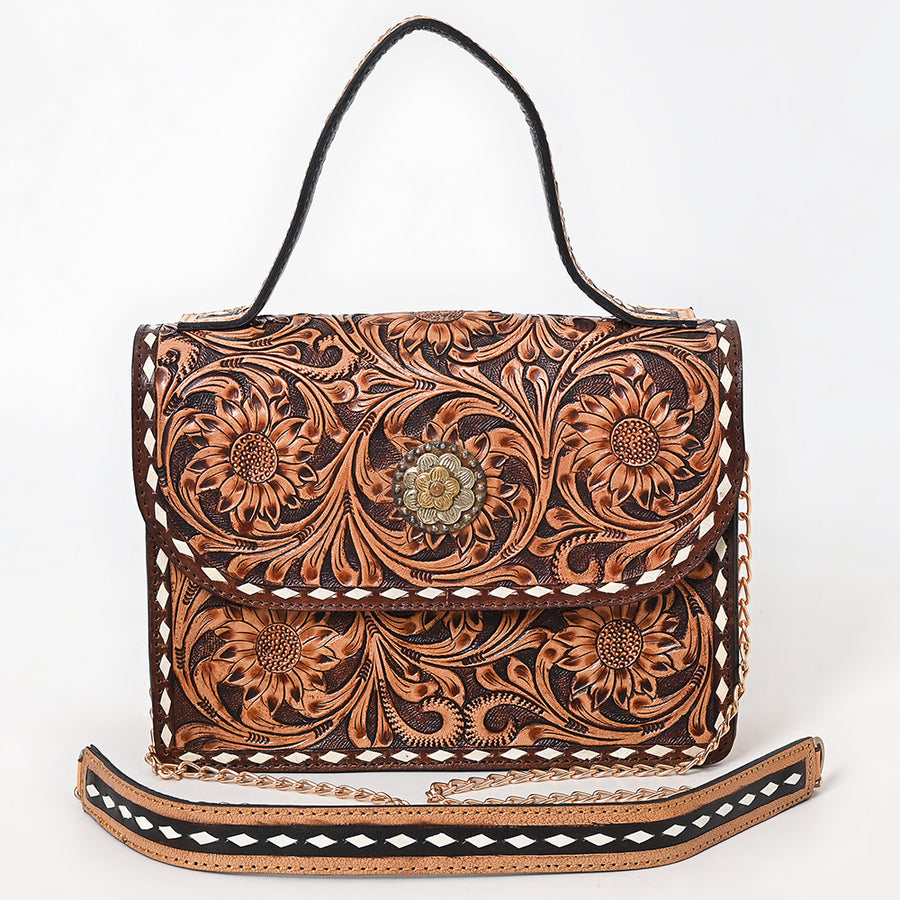 American Darling Genuine Leather Messenger Bag Hand Tooled Floral Carved Buck Stitched Concho Eco-Friendly Full Grain Leather