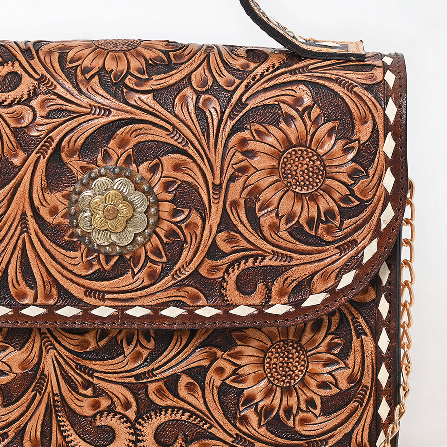 American Darling Genuine Leather Messenger Bag Hand Tooled Floral Carved Buck Stitched Concho Eco-Friendly Full Grain Leather