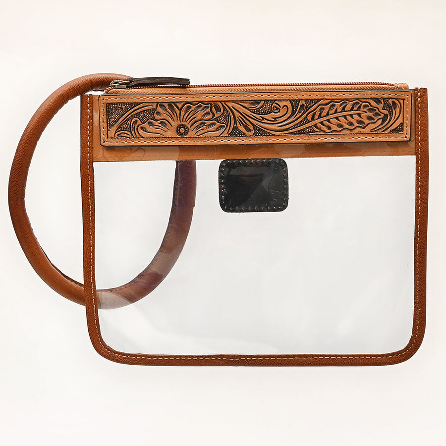 American Darling Wristlet Bag, Hand-Tooled Floral Genuine Leather Western Travel Clutch with YKK Zipper and Wrist Strap