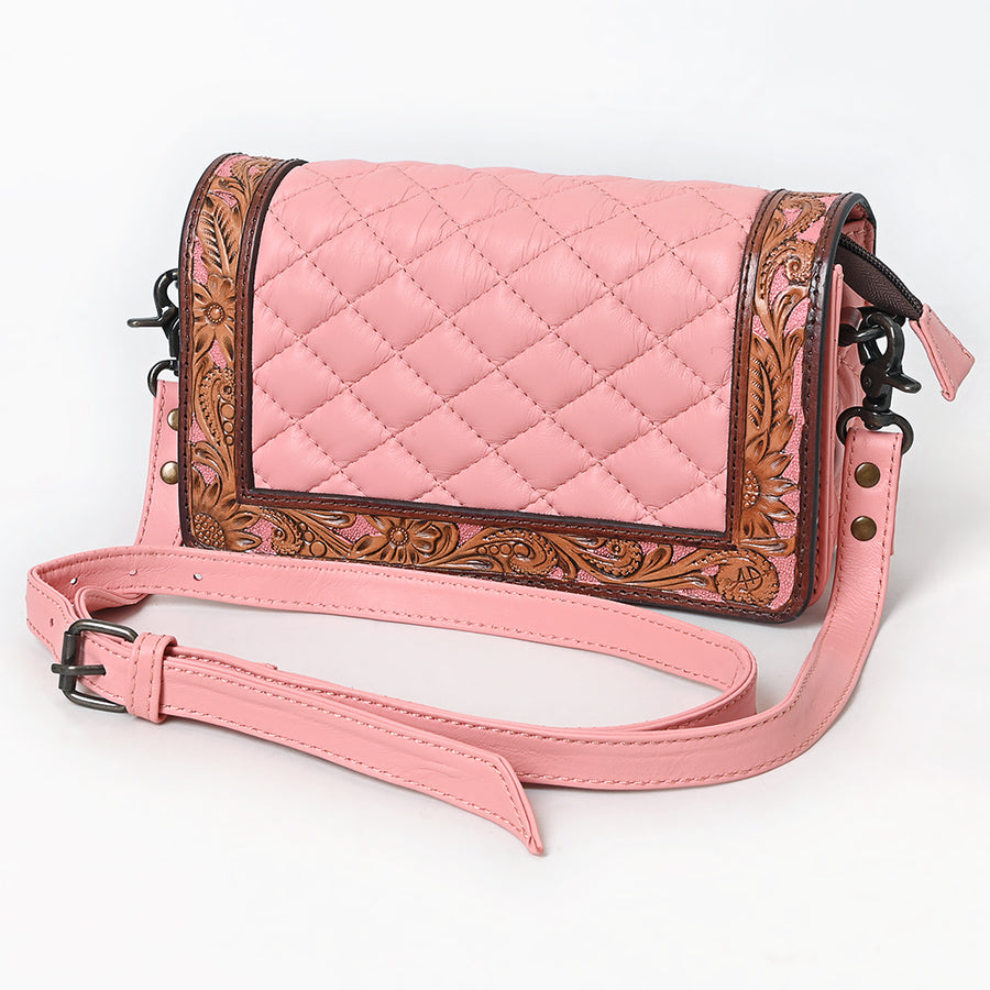 American Darling Hand-Tooled Floral Western Leather Organiser Bag - Quilted Crossbody - Uhorse