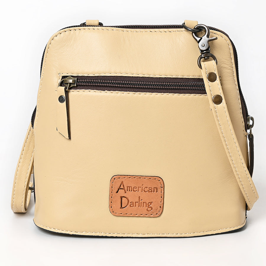 American Darling Western Cross Body Bag Handcrafted from Quilted & Hand-Tooled Genuine Leather | Floral Carved Accent, Buckstitch & YKK Zipper