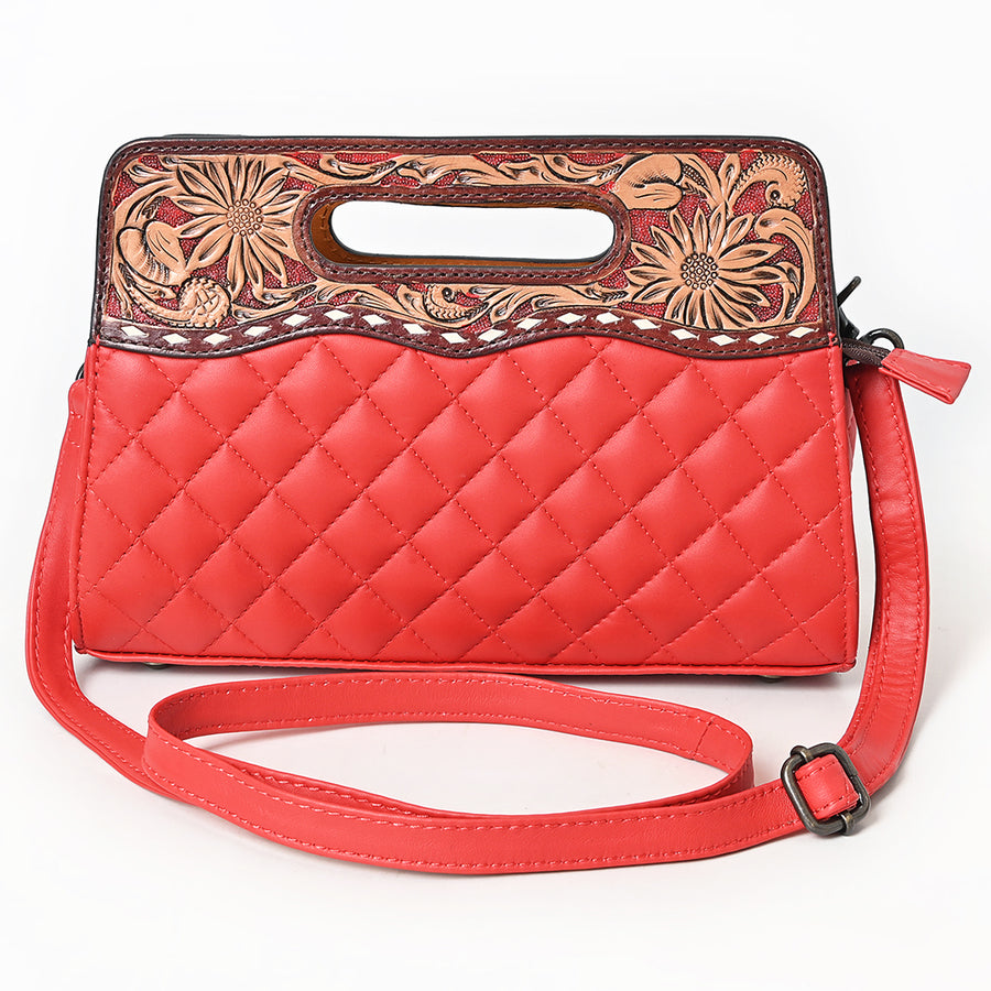 American Darling Hand-Tooled Floral Quilted Clutch Bag for Women - Vegetable-Tanned Genuine Leather Western Accessories