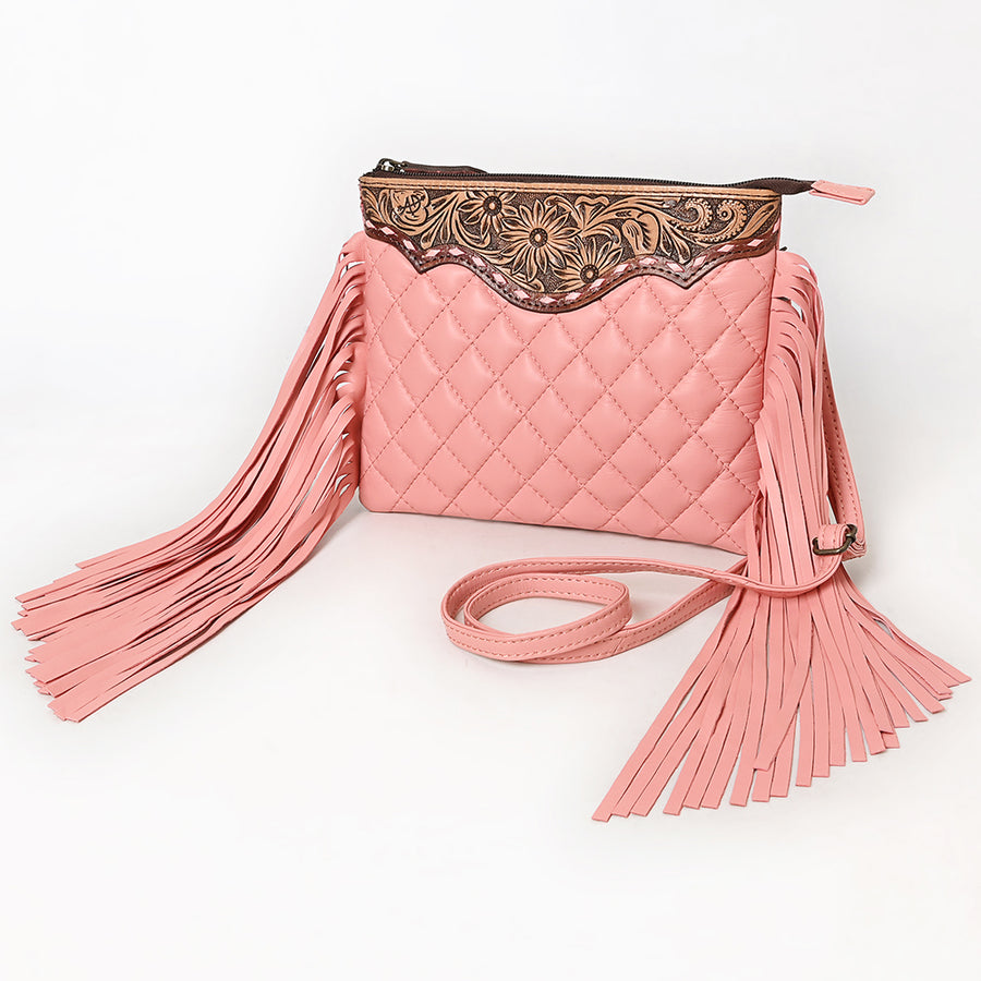 American Darling Quilted Leather Crossbody | Tooled Flap Fringe Purse - Uhorse