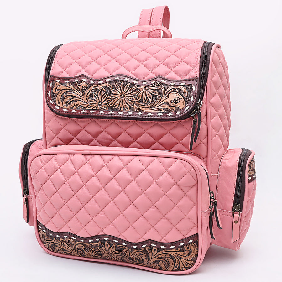 American Darling Hand-Tooled Floral Western Leather Backpack Bag - Quilted Travel Purse - Uhorse