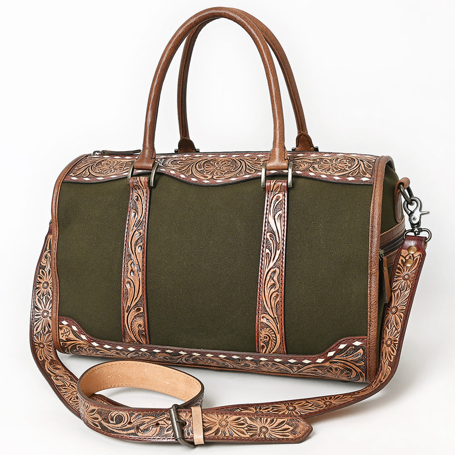 American Darling Western Hand-Tooled Floral Duffel Bag in Genuine Leather - Uhorse
