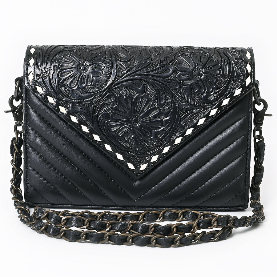 American Darling Envelop Bag, Hand-Tooled Floral & Quilted Genuine Leather Western Crossbody with Buck Stitching and YKK Zipper