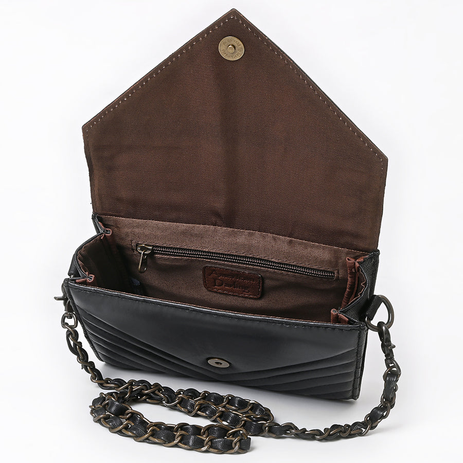 American Darling Envelop Bag, Hand-Tooled Floral & Quilted Genuine Leather Western Crossbody with Buck Stitching and YKK Zipper