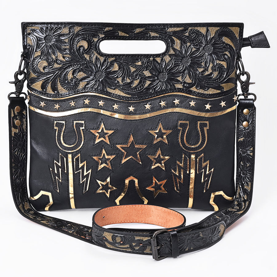 American Darling Clutch Bag, Hand-Tooled Floral Carved Western Genuine Leather Crossbody Purse with YKK Zipper for Women