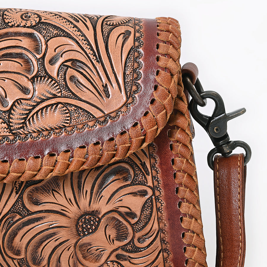 American Darling Small Cross body Bag, Hand Tooled Floral Carved Vegetable-Tanned Genuine Leather Western Purse with YKK Zipper