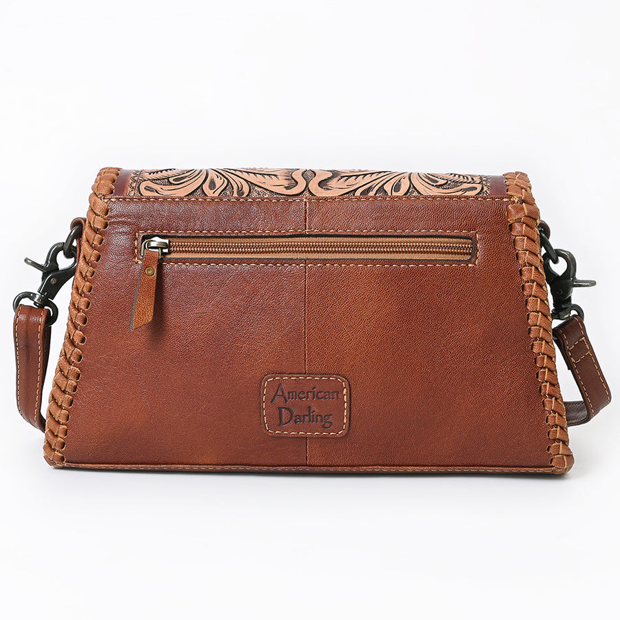 American Darling Small Cross body Bag, Hand Tooled Floral Carved Vegetable-Tanned Genuine Leather Western Purse with YKK Zipper