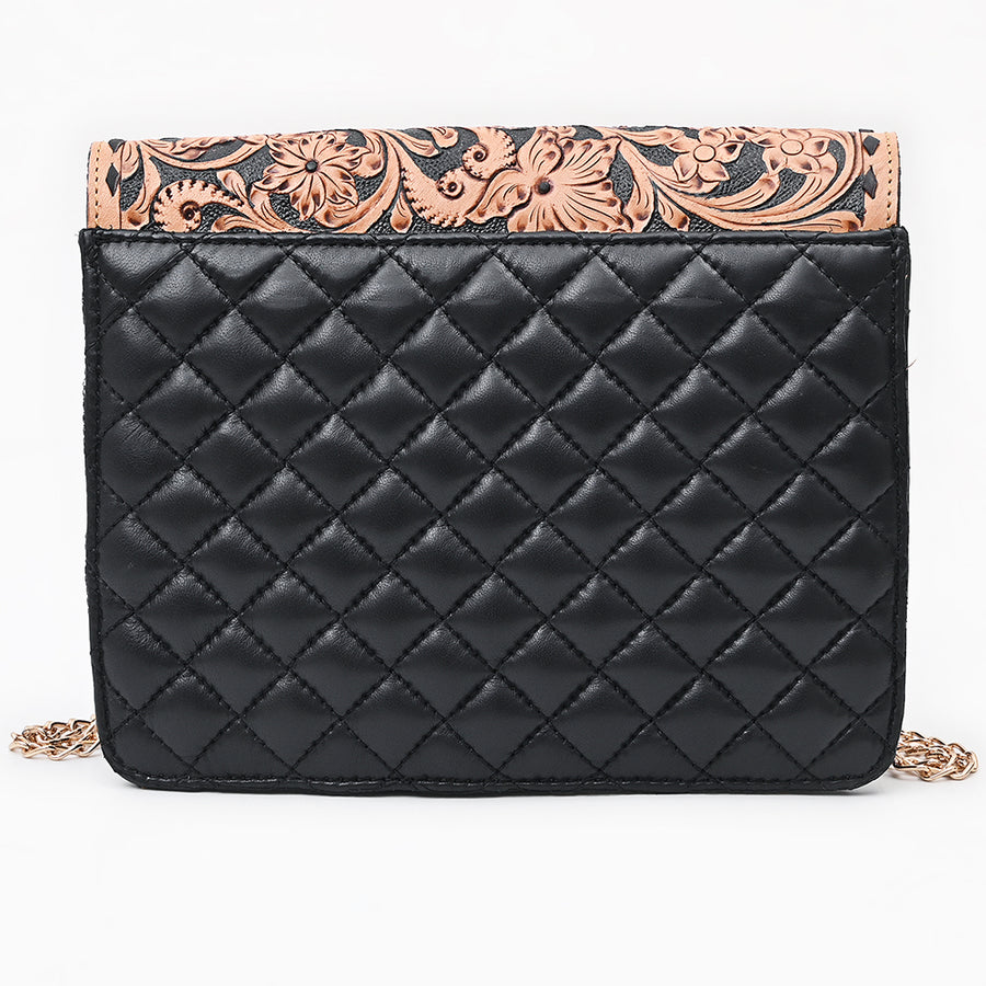 American Darling Quilted Leather Envelope - Hand Tooled Floral Carved Eco-Friendly Vegetable Tanned Full Grain Genuine Leather