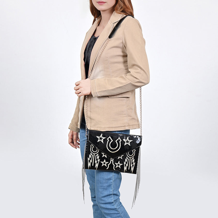 American Darling Envelope Bag Western Genuine Leather Embroidered Crossbody Purse with Chain Strap and YKK Zipper