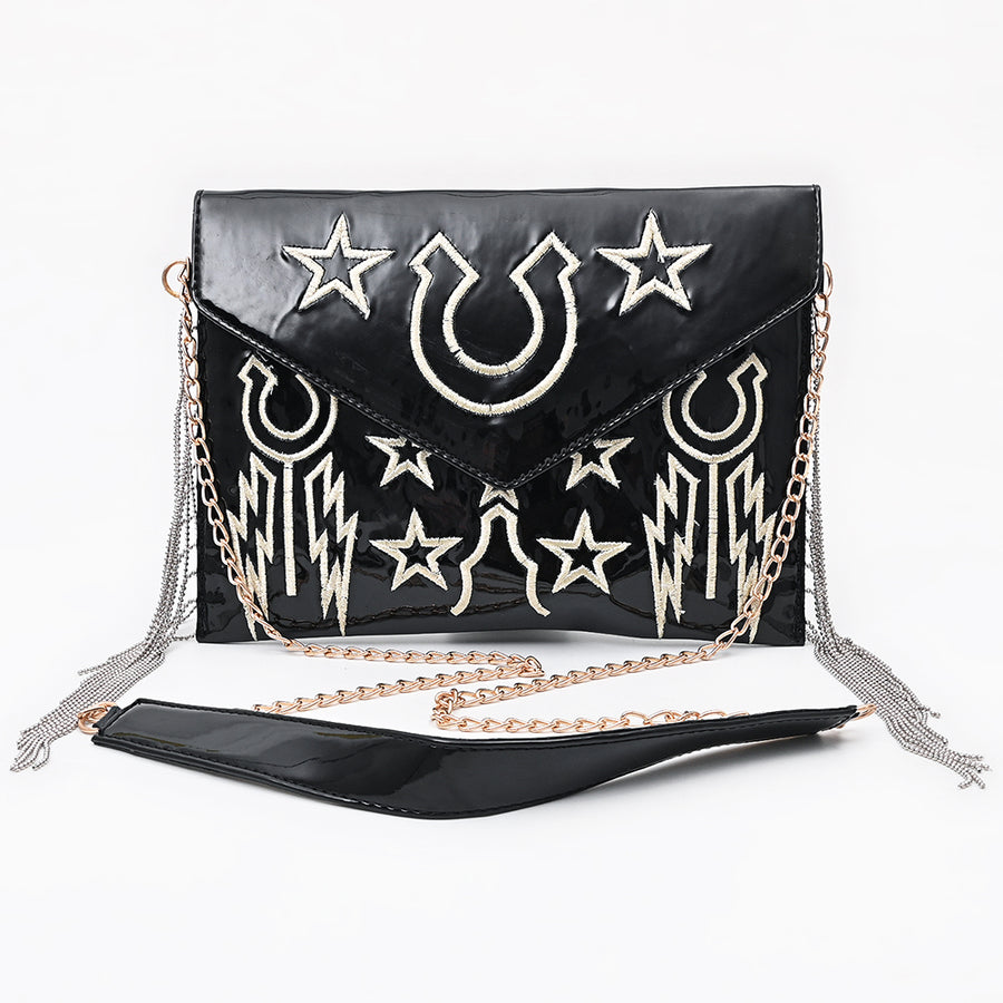 American Darling Envelope Bag Western Genuine Leather Embroidered Crossbody Purse with Chain Strap and YKK Zipper