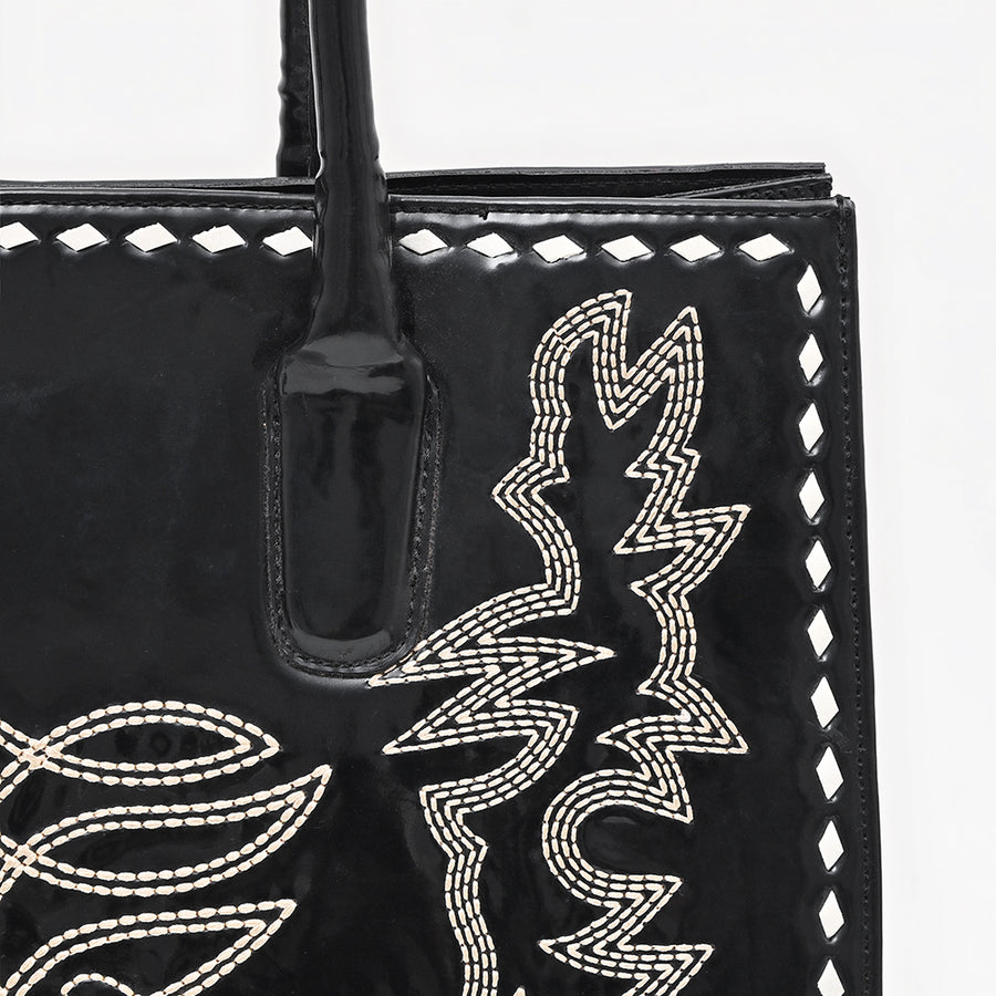 American Darling Embroidered Genuine Leather Tote Bag - Buck-stitched Eco-Friendly Vegetable Tanned Full Grain Purse