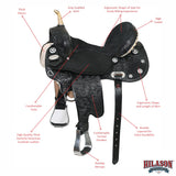 Hilason Flex Tree Western Horse Saddle American Leather Trail Barrel Black With Floral Hand Carved