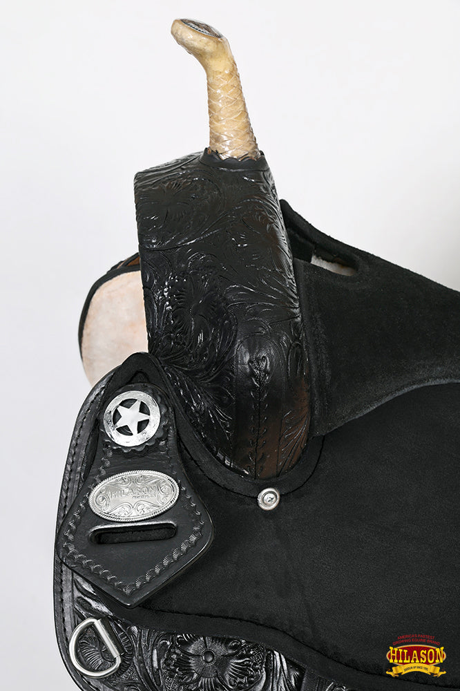 Hilason Flex Tree Western Horse Saddle American Leather Trail Barrel Black With Floral Hand Carved