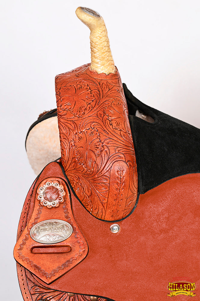 Hilason Western Horse Barrel Flex Tree Trail Saddle American Leather Tan Gorgeous Floral Hand Tooled & Carved