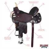 Hilason Flex Tree Western Horse Saddle American Leather Trail Barrel Dark Brown With Floral Hand Carved
