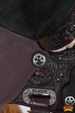 Hilason Flex Tree Western Horse Saddle American Leather Trail Barrel Dark Brown With Floral Hand Carved