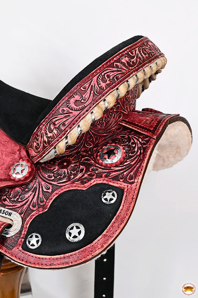 Hilason Flex Tree Western Horse Saddle American Leather Trail Barrel Antique Mahogany With Floral Hand Carved