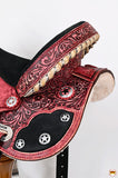 Hilason Flex Tree Western Horse Saddle American Leather Trail Barrel Antique Mahogany With Floral Hand Carved