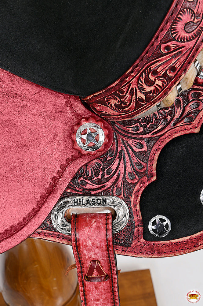 Hilason Flex Tree Western Horse Saddle American Leather Trail Barrel Antique Mahogany With Floral Hand Carved