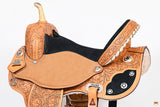 Hilason Flex Tree Western Horse Saddle American Leather Trail Barrel Oiled Tan With Floral Hand Carved