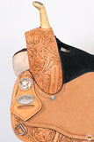 Hilason Flex Tree Western Horse Saddle American Leather Trail Barrel Oiled Tan With Floral Hand Carved