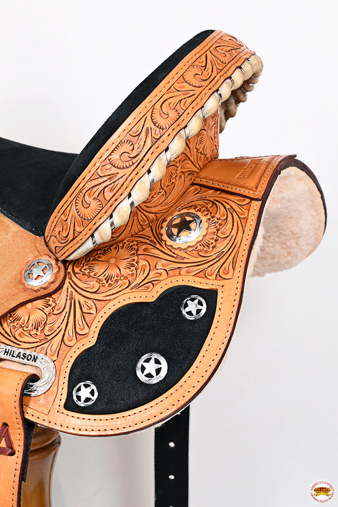 Hilason Flex Tree Western Horse Saddle American Leather Trail Barrel Oiled Tan With Floral Hand Carved