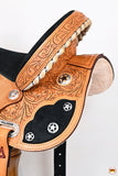 Hilason Flex Tree Western Horse Saddle American Leather Trail Barrel Oiled Tan With Floral Hand Carved