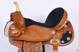 Hilason Flex Tree Western Horse Saddle American Leather Trail Barrel Tan With Floral Hand Carved