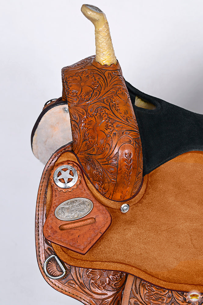 Hilason Flex Tree Western Horse Saddle American Leather Trail Barrel Tan With Floral Hand Carved