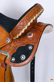Hilason Flex Tree Western Horse Saddle American Leather Trail Barrel Tan With Floral Hand Carved