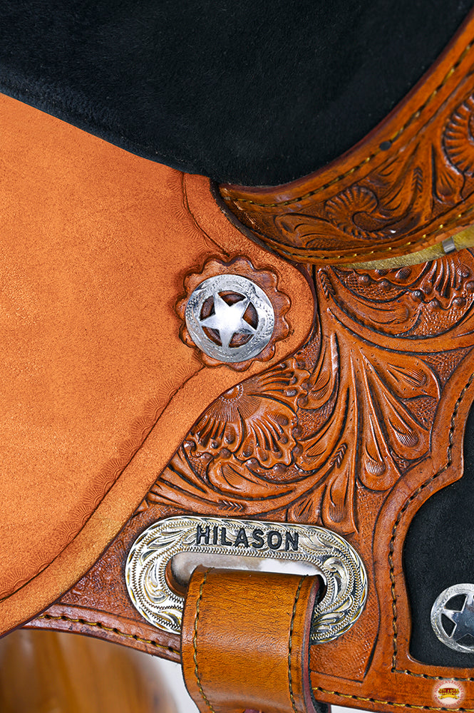 Hilason Flex Tree Western Horse Saddle American Leather Trail Barrel Tan With Floral Hand Carved