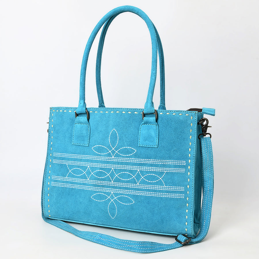 American Darling Western Genuine Suede Leather Tote Bag with Buck Stitching | Handcrafted Everyday Tote - Uhorse