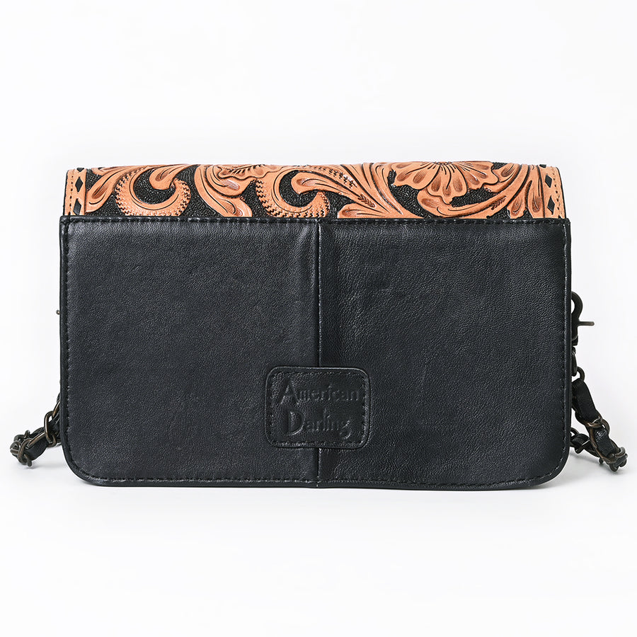 American Darling Hand-Tooled Wallet Bag, Quilted Floral Carved Genuine Leather Western Purse, YKK Zipper