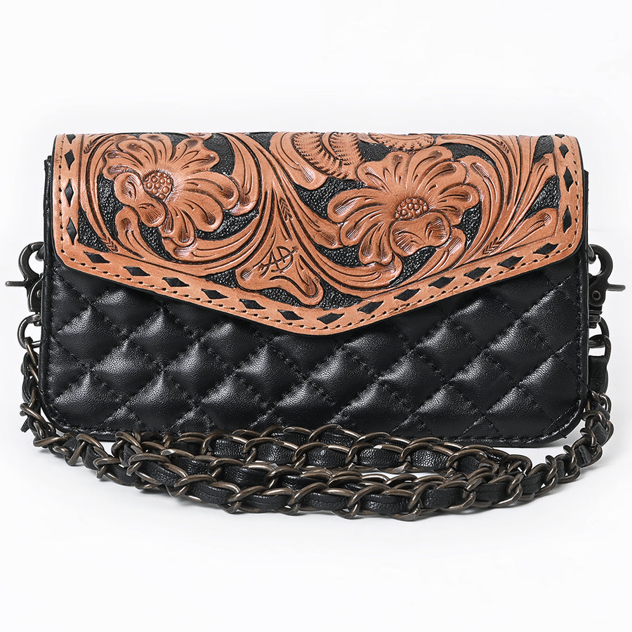 American Darling Small Cross body Bag, Quilted Floral Carved Genuine Leather Western Purse, YKK Zipper