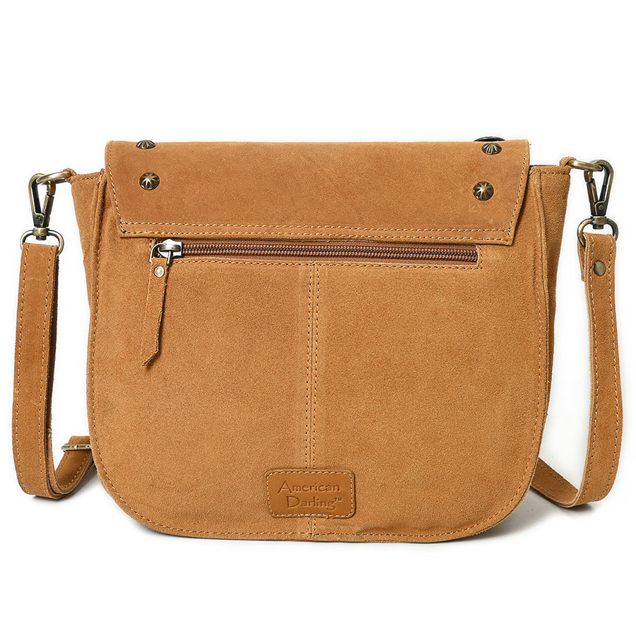 American Darling Genuine Suede Leather Cross body Bag - Fringe, Embroidery & Concho Eco-Friendly Vegetable Tanned Purse