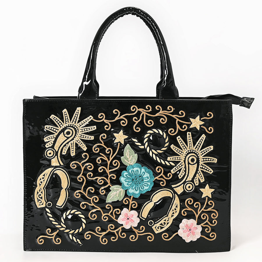 American Darling Embroidered Genuine Leather Tote Bag - Eco-Friendly Vegetable Tanned Full Grain Leather Western Purse