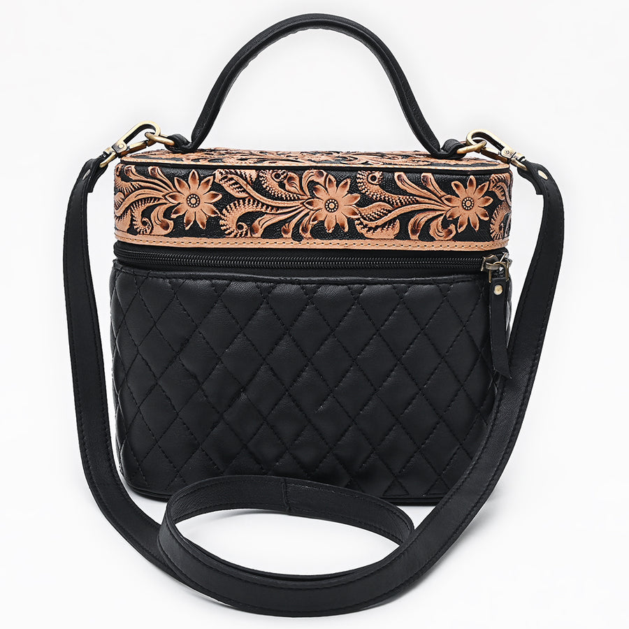 American Darling Quilted Leather Cross body Bag - Hand Tooled Floral Eco-Friendly Vegetable Tanned Full Grain Genuine Leather