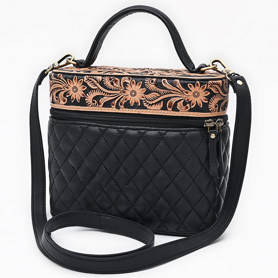 American Darling Quilted Leather Cross body Bag - Hand Tooled Floral Eco-Friendly Vegetable Tanned Full Grain Genuine Leather