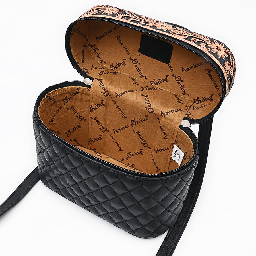 American Darling Quilted Leather Cross body Bag - Hand Tooled Floral Eco-Friendly Vegetable Tanned Full Grain Genuine Leather