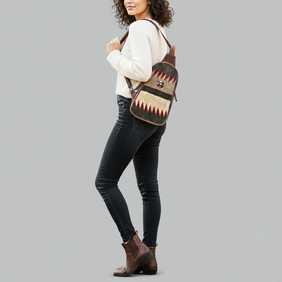 American Darling Sling Bag, Hand Woven Saddle Blanket & Vegetable Tanned Full Grain Leather Western Crossbody