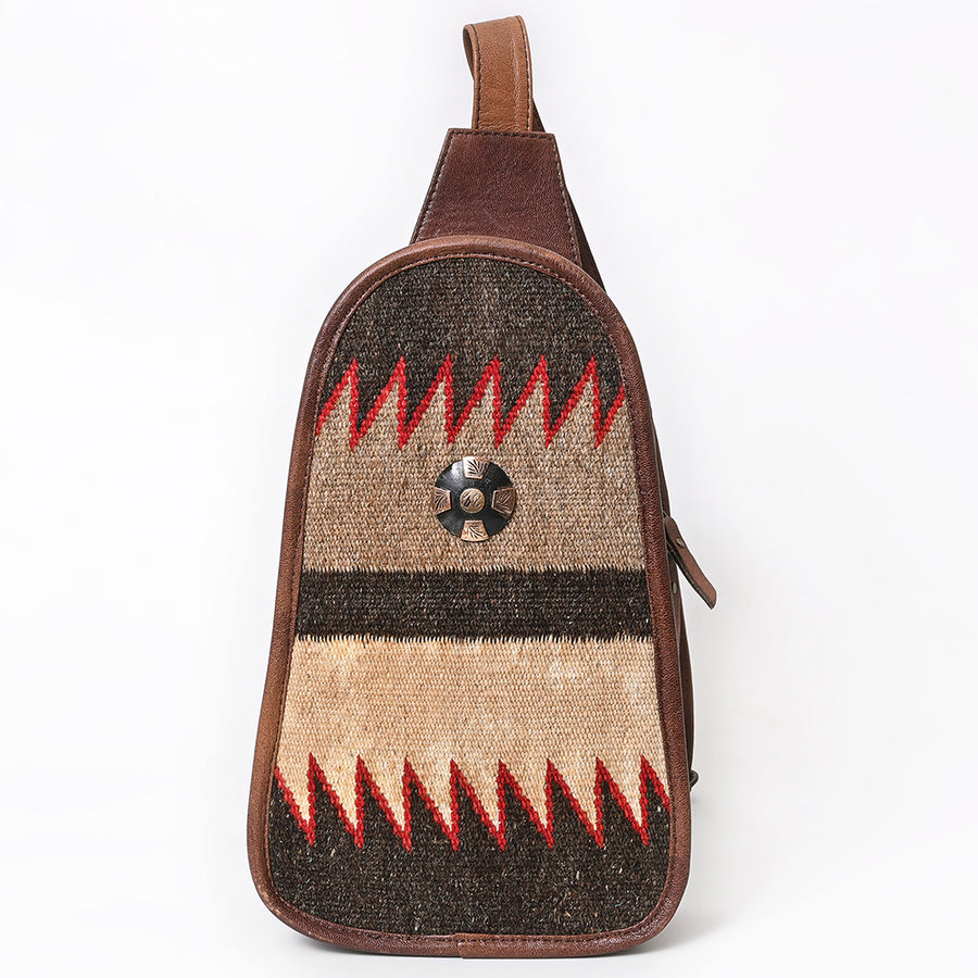 American Darling Sling Bag, Hand Woven Saddle Blanket & Vegetable Tanned Full Grain Leather Western Crossbody