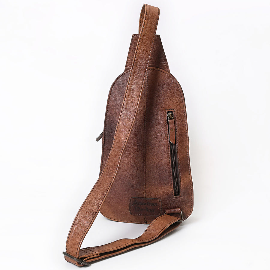 American Darling Sling Bag, Hand Woven Saddle Blanket & Vegetable Tanned Full Grain Leather Western Crossbody