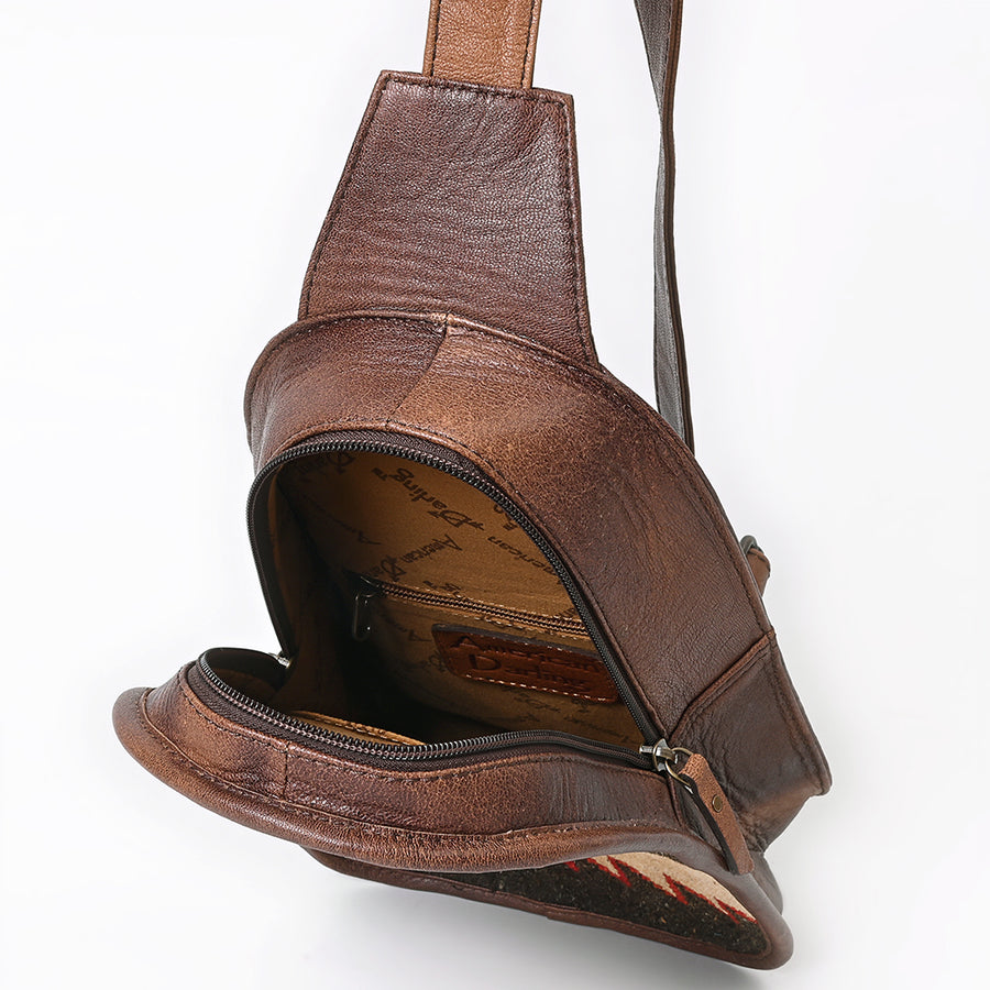 American Darling Sling Bag, Hand Woven Saddle Blanket & Vegetable Tanned Full Grain Leather Western Crossbody